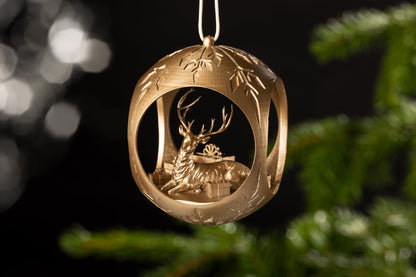 Christmas tree ball deer lying down, right antlers missing SALE